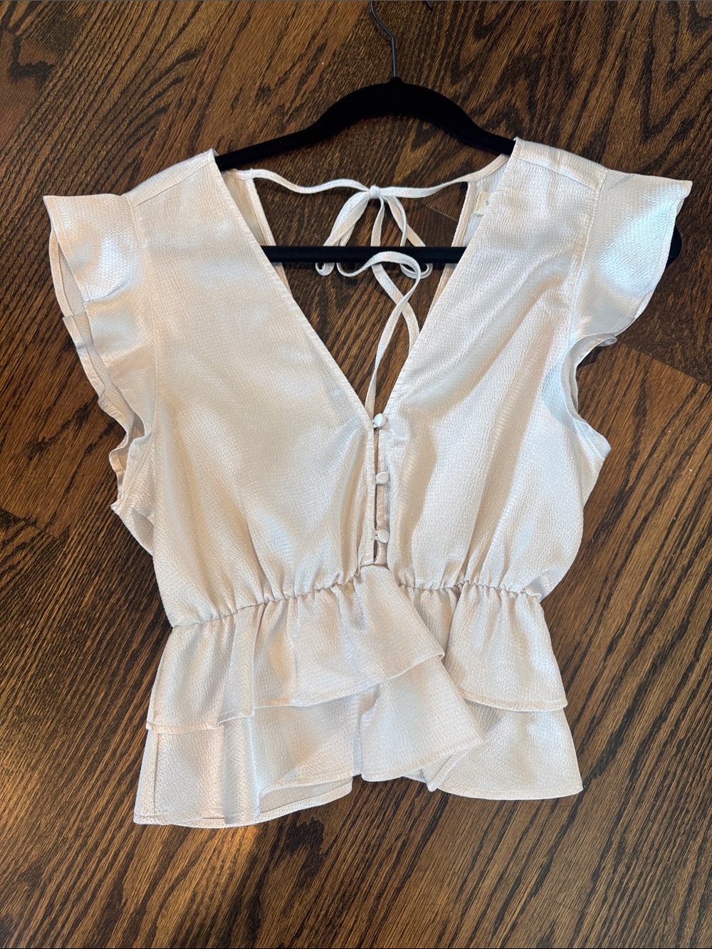 Saltwater Luxe Ivory Ruffle Peplum Top Tie Back Size XS